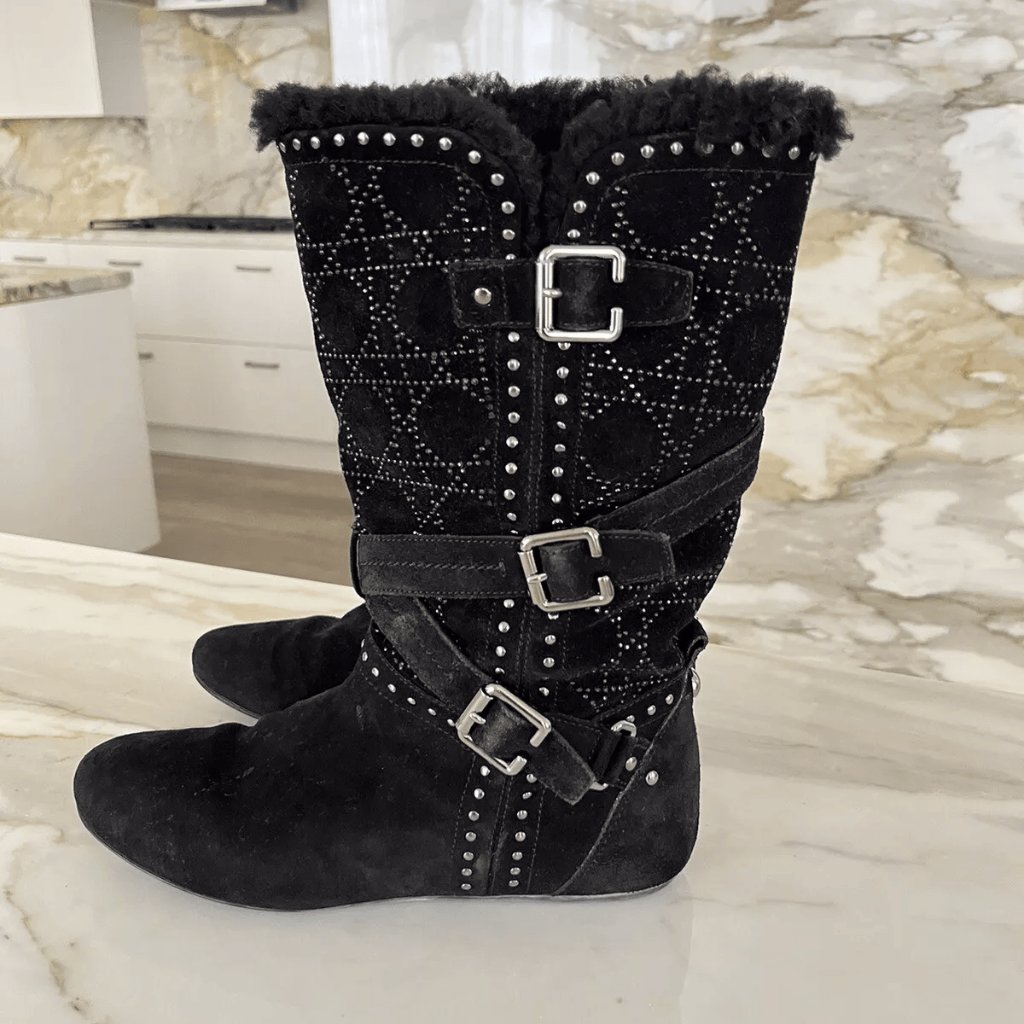 Christian Dior Women’s Winter Apres Ski Suede Boots Shoes Belts Rhinestones
